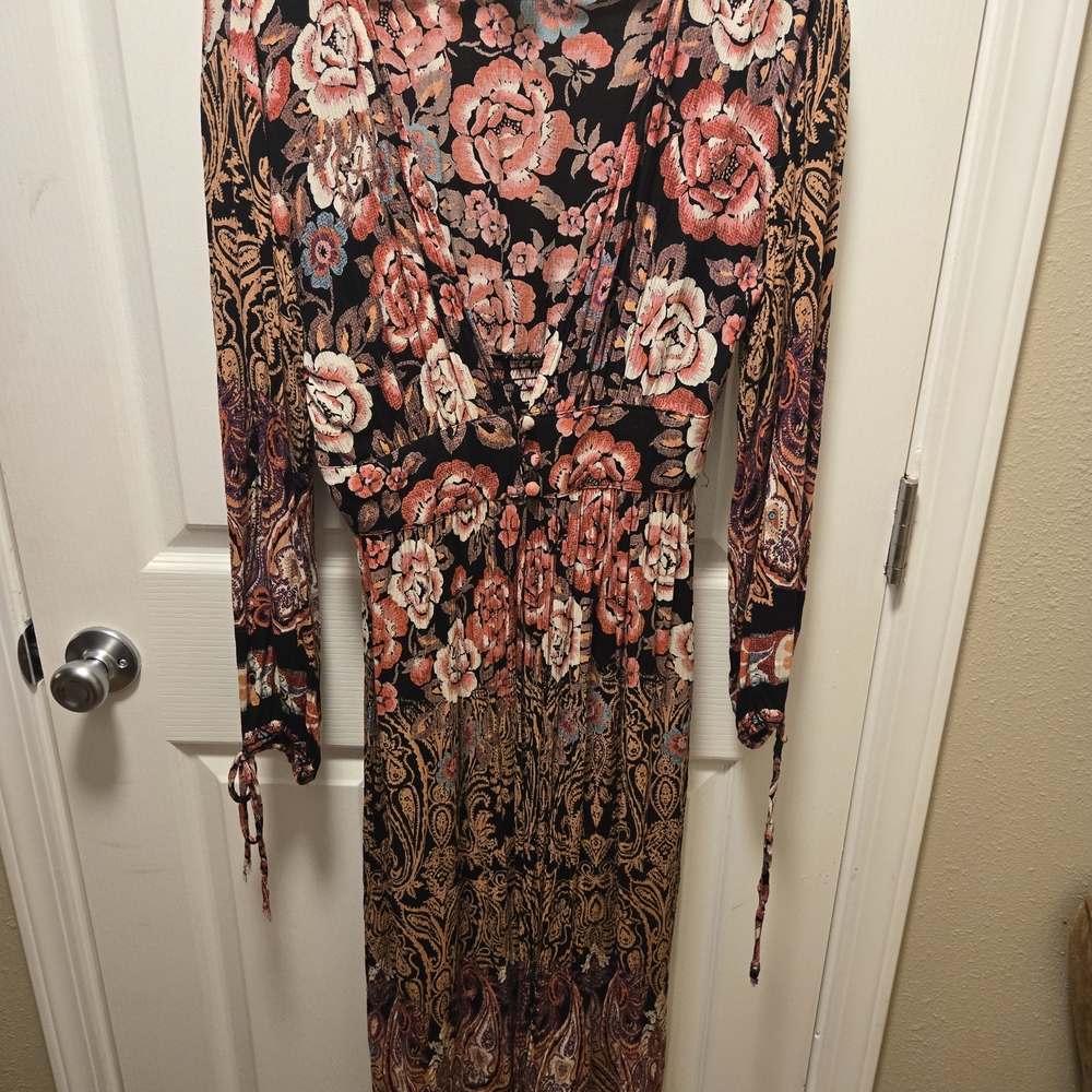 Angie Black and Red Floral Long Sleeve Dress